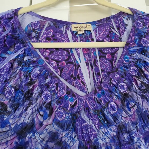 ONE WORLD Velvet Blouse Boho Style. Size M - Picture 6 of 10